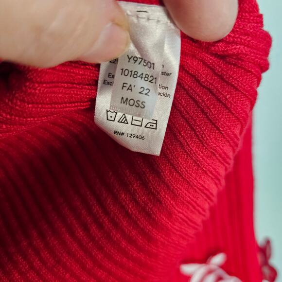 Venus Sweater Y2K Large Red White 3D Floral Appliqué Lace Stretch Women's Sz Med - Picture 8 of 9